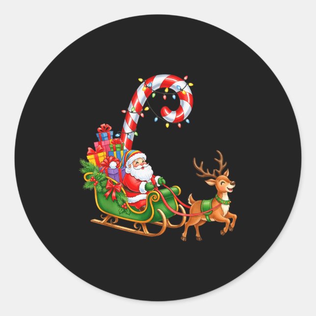 Christmas Santa Claus Riding Reindeer Lights Men W Classic Round Sticker (Front)