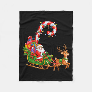 Christmas Santa Claus Riding Reindeer Lights Men W Fleece Blanket