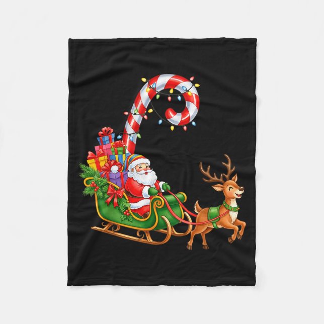 Christmas Santa Claus Riding Reindeer Lights Men W Fleece Blanket (Front)