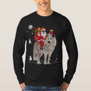 Christmas Santa Claus Riding Samoyed Lights Xmas H T-Shirt