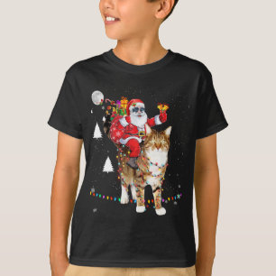 Christmas Santa Claus Riding Tiger Cat Lights Xmas T-Shirt