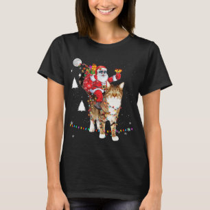 Christmas Santa Claus Riding Tiger Cat Lights Xmas T-Shirt
