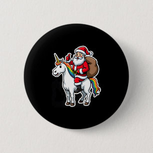 Christmas Santa Claus Riding Unicorn - Xmas Girls  6 Cm Round Badge