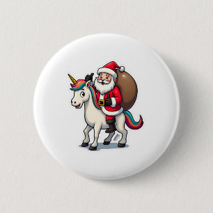 Christmas Santa Claus Riding Unicorn - Xmas Girls  6 Cm Round Badge