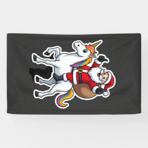 Christmas Santa Claus Riding Unicorn - Xmas Girls Banner