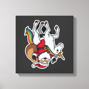 Christmas Santa Claus Riding Unicorn - Xmas Girls Canvas Print
