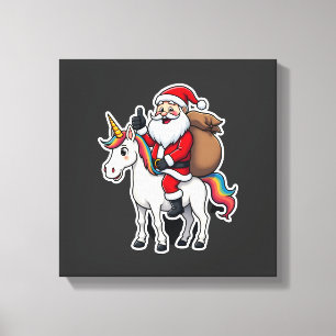 Christmas Santa Claus Riding Unicorn - Xmas Girls Canvas Print