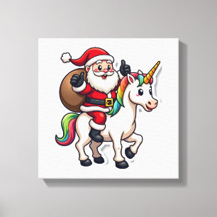 Christmas Santa Claus Riding Unicorn - Xmas Girls Canvas Print