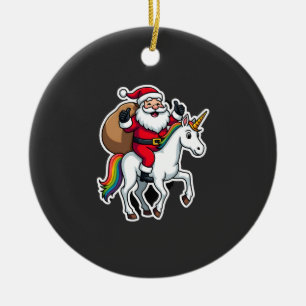 Christmas Santa Claus Riding Unicorn - Xmas Girls  Ceramic Tree Decoration