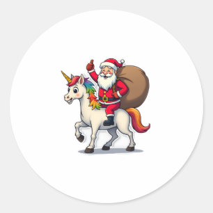 Christmas Santa Claus Riding Unicorn - Xmas Girls  Classic Round Sticker
