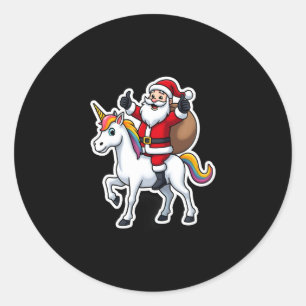 Christmas Santa Claus Riding Unicorn - Xmas Girls Classic Round Sticker