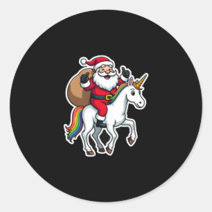 Christmas Santa Claus Riding Unicorn - Xmas Girls Classic Round Sticker
