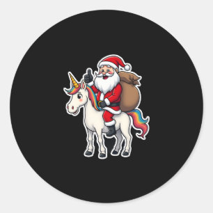 Christmas Santa Claus Riding Unicorn - Xmas Girls Classic Round Sticker