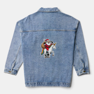 Christmas Santa Claus Riding Unicorn - Xmas Girls Denim Jacket