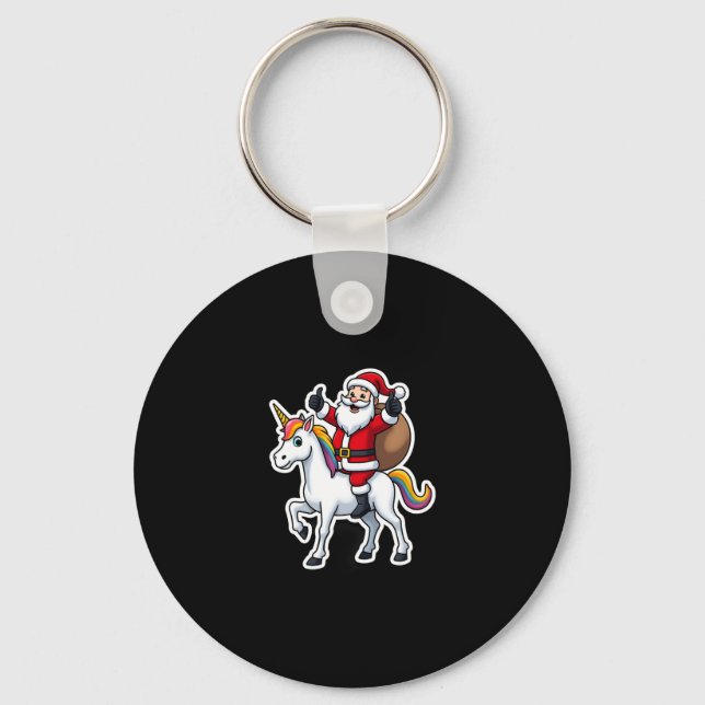 Christmas Santa Claus Riding Unicorn - Xmas Girls  Key Ring (Front)