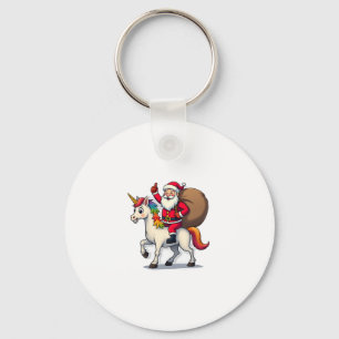 Christmas Santa Claus Riding Unicorn - Xmas Girls  Key Ring