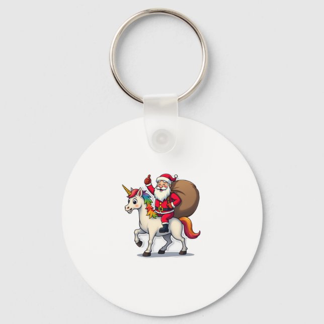 Christmas Santa Claus Riding Unicorn - Xmas Girls  Key Ring (Front)
