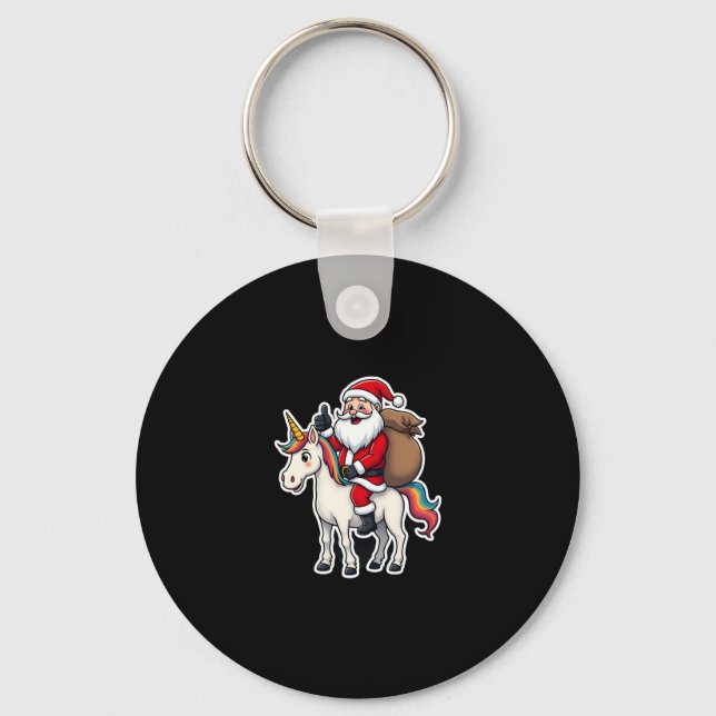 Christmas Santa Claus Riding Unicorn - Xmas Girls  Key Ring (Front)
