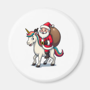 Christmas Santa Claus Riding Unicorn - Xmas Girls Magnet
