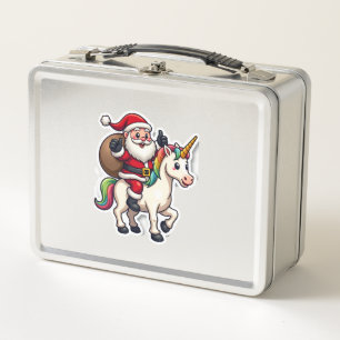 Christmas Santa Claus Riding Unicorn - Xmas Girls  Metal Lunch Box