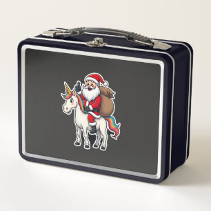 Christmas Santa Claus Riding Unicorn - Xmas Girls  Metal Lunch Box