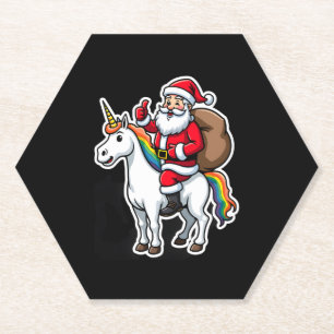 Christmas Santa Claus Riding Unicorn - Xmas Girls Paper Coaster