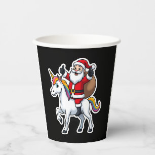 Christmas Santa Claus Riding Unicorn - Xmas Girls  Paper Cups