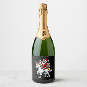 Christmas Santa Claus Riding Unicorn - Xmas Girls Sparkling Wine Label