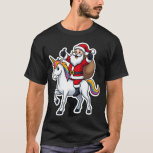 Christmas Santa Claus Riding Unicorn - Xmas Girls  T-Shirt