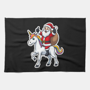Christmas Santa Claus Riding Unicorn - Xmas Girls  Tea Towel