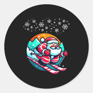 Christmas santa claus skiing slope ski hut funny classic round sticker