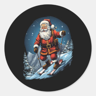 Christmas Santa Claus Skiing Xmas Ski Skier Classic Round Sticker