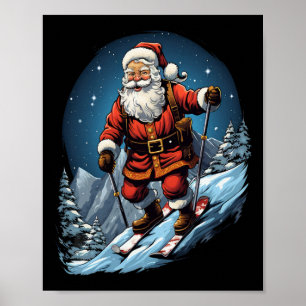 Christmas Santa Claus Skiing Xmas Ski Skier Poster