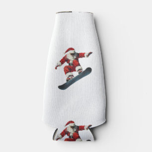 Christmas Santa Claus Snowboard Snowboarding Snowb Bottle Cooler
