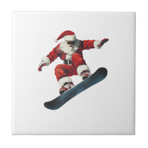 Christmas Santa Claus Snowboard Snowboarding Snowb Tile