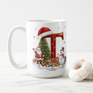 Christmas Santa Claus Snowman Elf Alphabet T  Coffee Mug