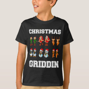 Christmas Santa Claus Snowman Reindeer Griddy Grid T-Shirt