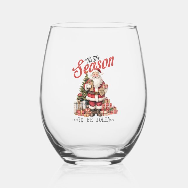 Christmas Santa Claus Stemless Wine Glass (Front)