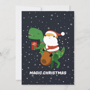 Christmas Santa Claus T-rex Dinosaur Sleigh Holiday Card