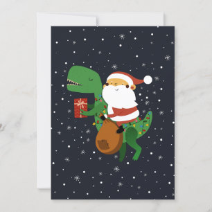 Christmas Santa Claus T-rex Dinosaur Sleigh Holiday Card