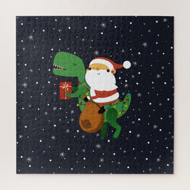 Christmas Santa Claus T-rex Dinosaur Sleigh Jigsaw Puzzle (Vertical)