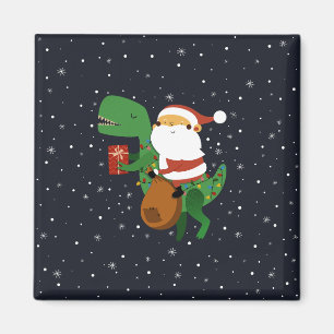 Christmas Santa Claus T-rex Dinosaur Sleigh Magnet
