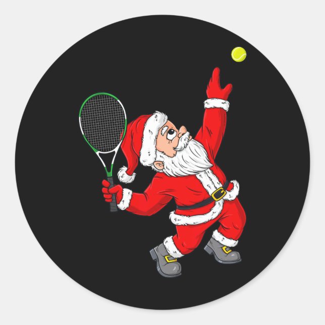 Christmas Santa Claus Tennis Fun Boys Girls Kids T Classic Round Sticker (Front)