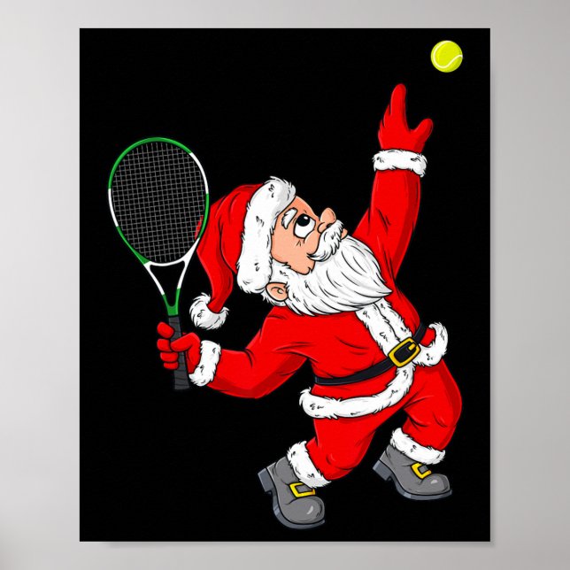 Christmas Santa Claus Tennis Fun Boys Girls Kids T Poster (Front)