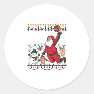 Christmas Santa Claus Volleyball Snowman Reindeer Classic Round Sticker