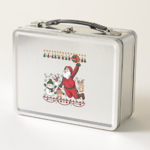 Christmas Santa Claus Volleyball Snowman Reindeer Metal Lunch Box