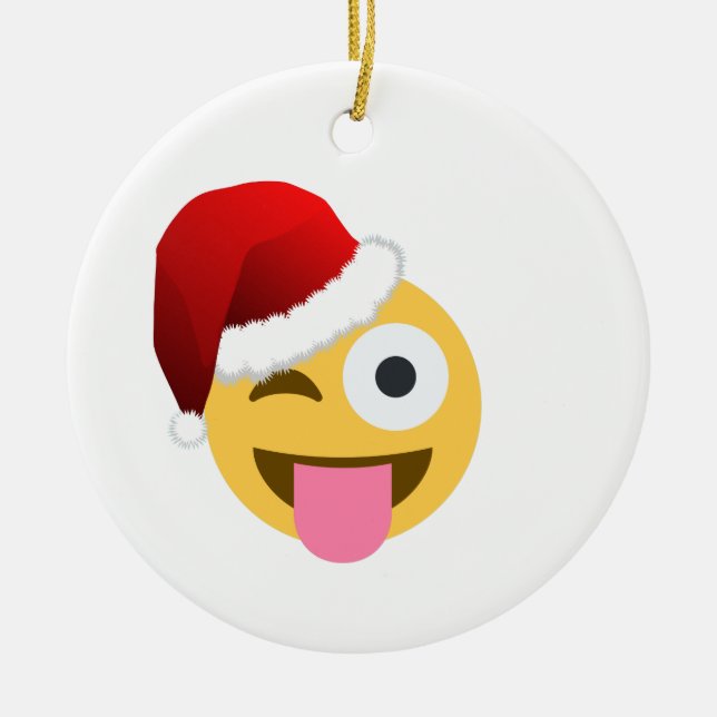 christmas santa claus winking emoji ceramic tree decoration (Front)
