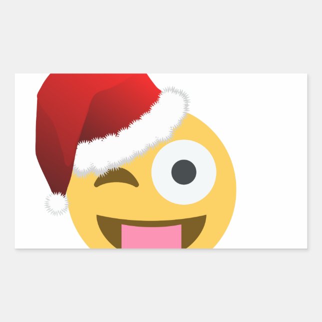 christmas santa claus winking emoji rectangular sticker (Front)