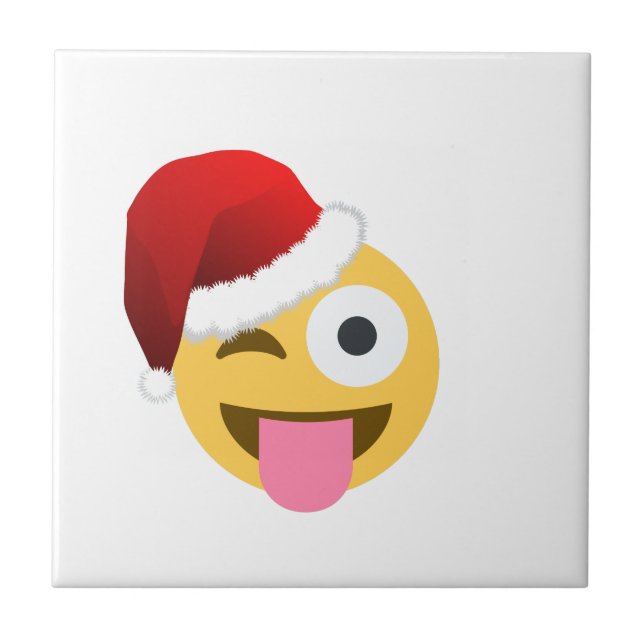 christmas santa claus winking emoji tile (Front)