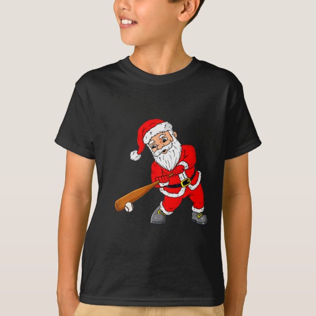 Christmas Santa Claus With Baseball Bat Boys Kids  T-Shirt (Front)